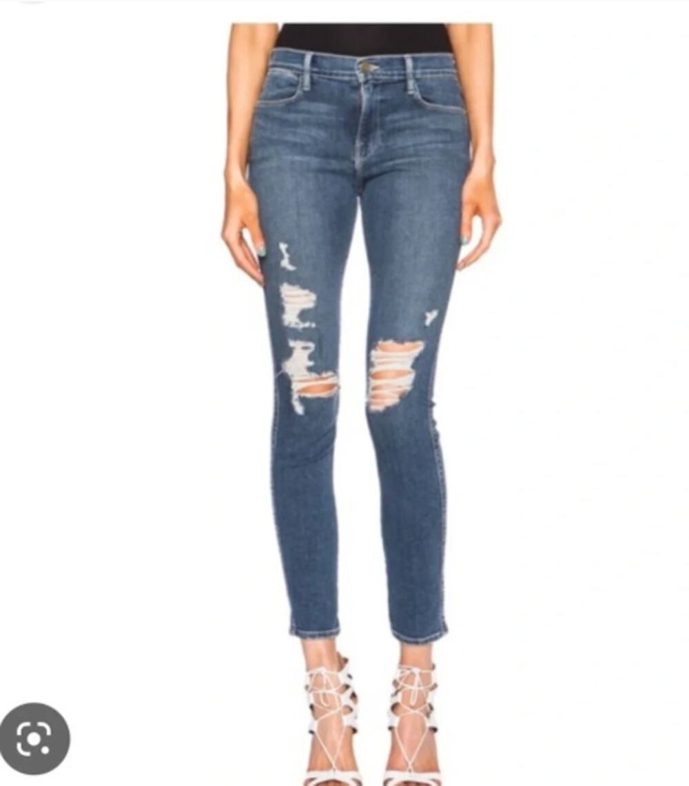 FRAME Women's Le High Skinny Jean with Raw Hem Dark Wash Size 26